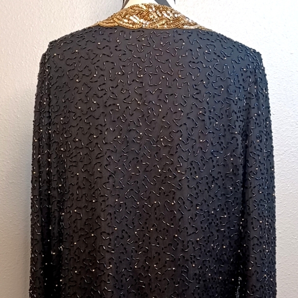 Vintage 100% Silk Beaded Sequin Old Money Country Club Glam Gala Evening Jacket - Picture 7 of 16